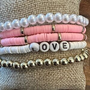 Pink and Gold  valentine Love Beaded Bracelet Set